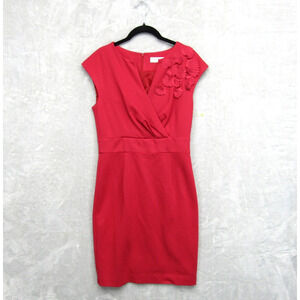 Trina Turk Dress Women's Size 6 Sheath Red Cap Sleeve Surplice V-Neck Career